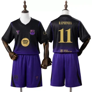 FC Barcelona 2026/27 Raphinha 11 Bortaställ Barn Svart och Lila med Shorts