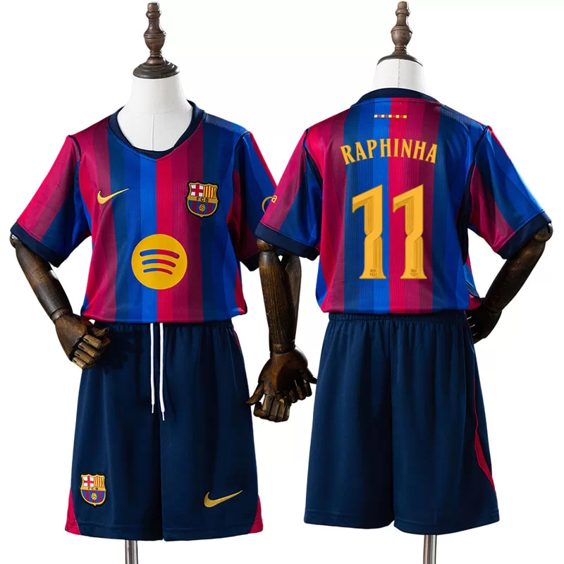 FC Barcelona 2026/27 Raphinha 11 Hemmaställ Barn Blå och Röd med Shorts