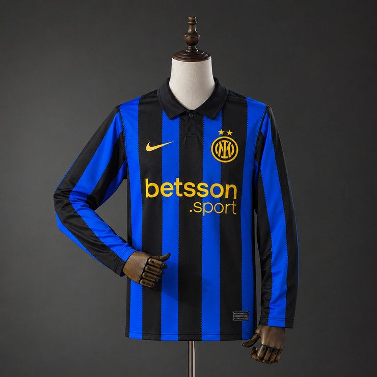 Inter Milan 2026/27 Hemmatröja Herr Svart och Blå Långärmad Fotbollströja