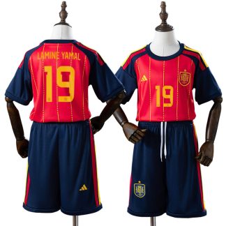 Lamine Yamal 19 Spanien VM 2026 Hemmaställ Barn Röd Fotbollsställ med Shorts