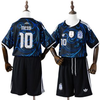 Lionel Messi 10 Argentina VM 2026 Bortaställ Barn Svart Blå Kortärmad med Shorts