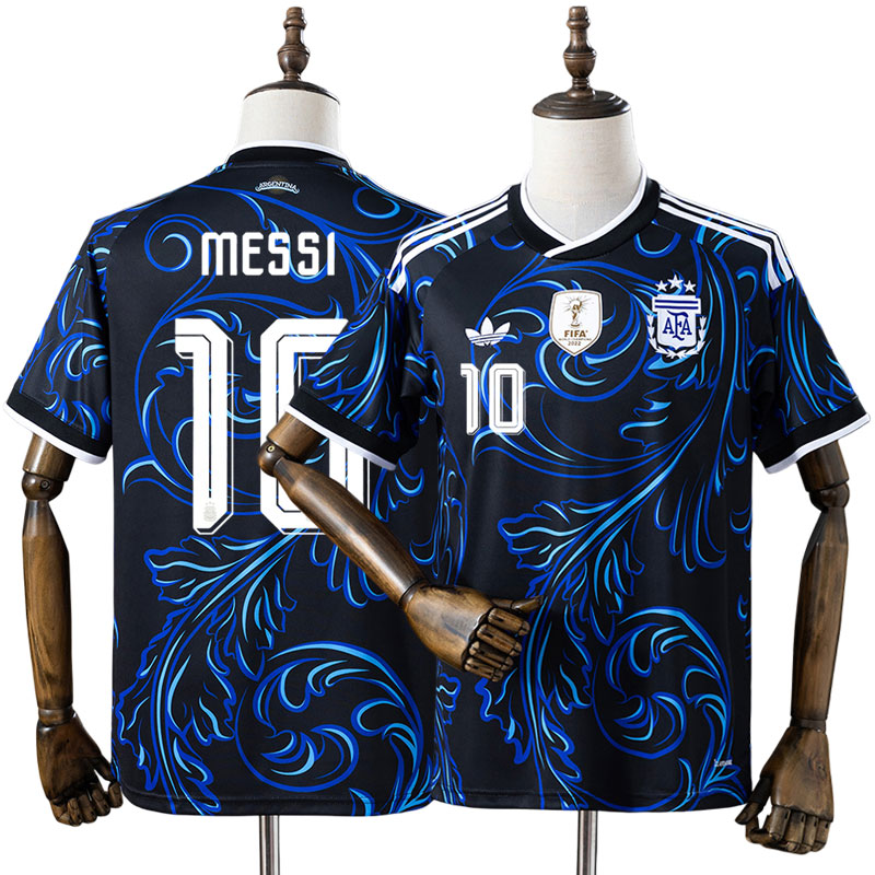 Lionel Messi 10 Argentina VM 2026 Bortatröja Herr Svart Blå Kortärmad Fotbollströja