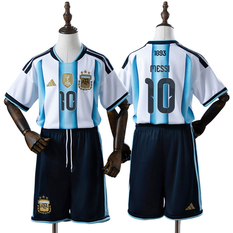 Lionel Messi 10 Argentina VM 2026 Hemmaställ Barn Vit Blå Kortärmad med Shorts