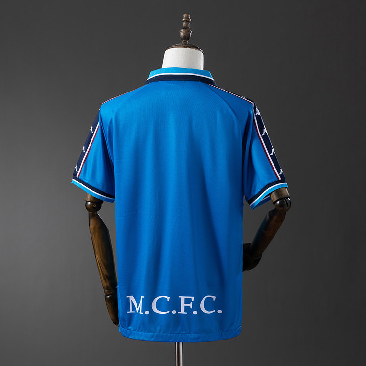 Manchester City 1997/98 Retro Hemmatröja Herr Ljusblå och Marinblå Fotbollströja