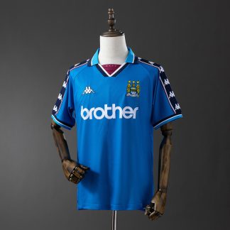 Manchester City 1997/98 Retro Hemmatröja Herr Ljusblå och Marinblå Fotbollströja