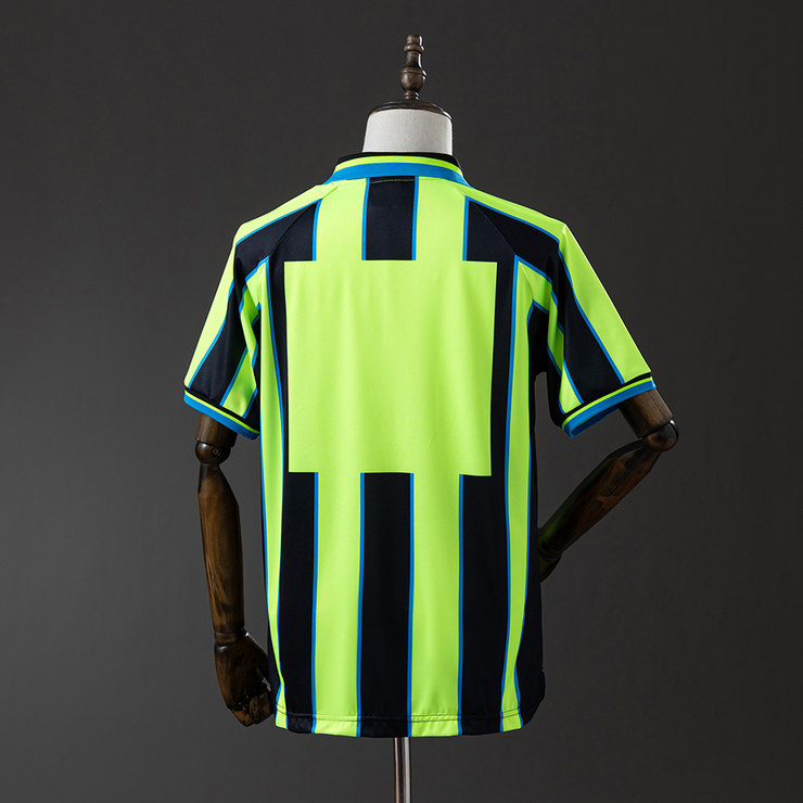Manchester City 1998/99 Retro Bortatröja Herr Neongul och Marinblå Fotbollströja