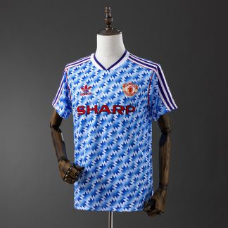 Manchester United 1990/92 Retro Bortatröja Herr Blå och Vit Fotbollströja
