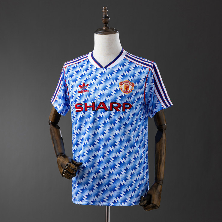 Manchester United 1990/92 Retro Bortatröja Herr Blå och Vit Fotbollströja