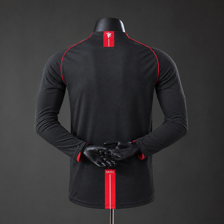 Manchester United 2007/08 Retro Bortatröja Herr Långärmad Svart Fotbollströja