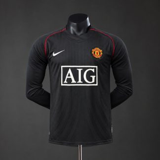 Manchester United 2007/08 Retro Bortatröja Herr Långärmad Svart Fotbollströja