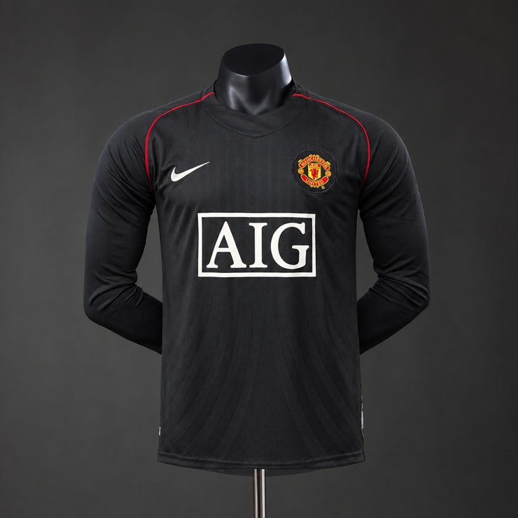 Manchester United 2007/08 Retro Bortatröja Herr Långärmad Svart Fotbollströja