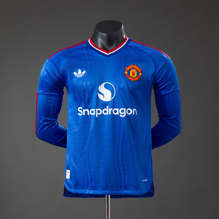 Manchester United 2026/27 Bortatröja Herr Spelarversion Blå Långärmad Fotbollströja