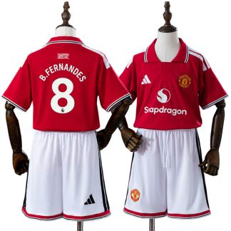 Manchester United 2026/27 Hemmaställ Bruno Fernandes 8 Barn Röd med Shorts