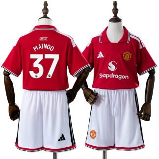Manchester United 2026/27 Hemmaställ Kobbie Mainoo 37 Barn Röd med Shorts