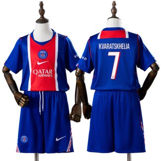 PSG Paris Saint-Germain 2026/27 Hemmaställ Khvicha Kvaratskhelia 7 Barn Fotbollströja med Shorts