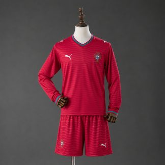 Portugal VM 2026 Hemmaställ Barn Långärmat Röd Fotbollsställ med Shorts