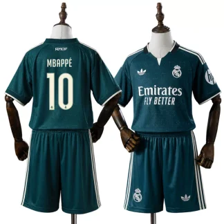 Real Madrid 2026/27 Kylian Mbappé 10 Bortaställ Barn Grön med Shorts