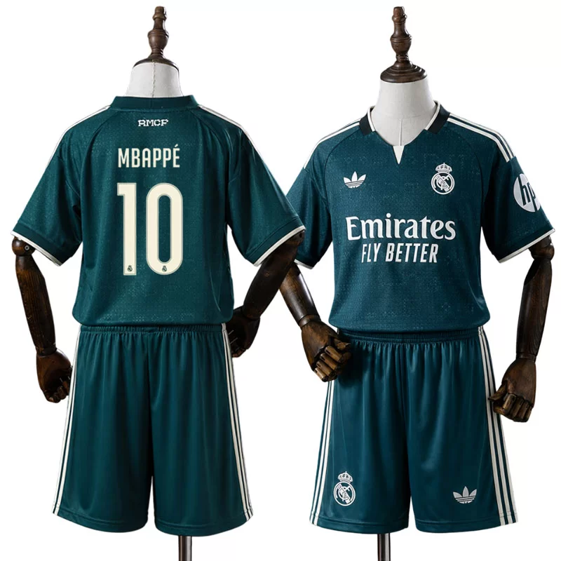 Real Madrid 2026/27 Kylian Mbappé 10 Bortaställ Barn Grön med Shorts