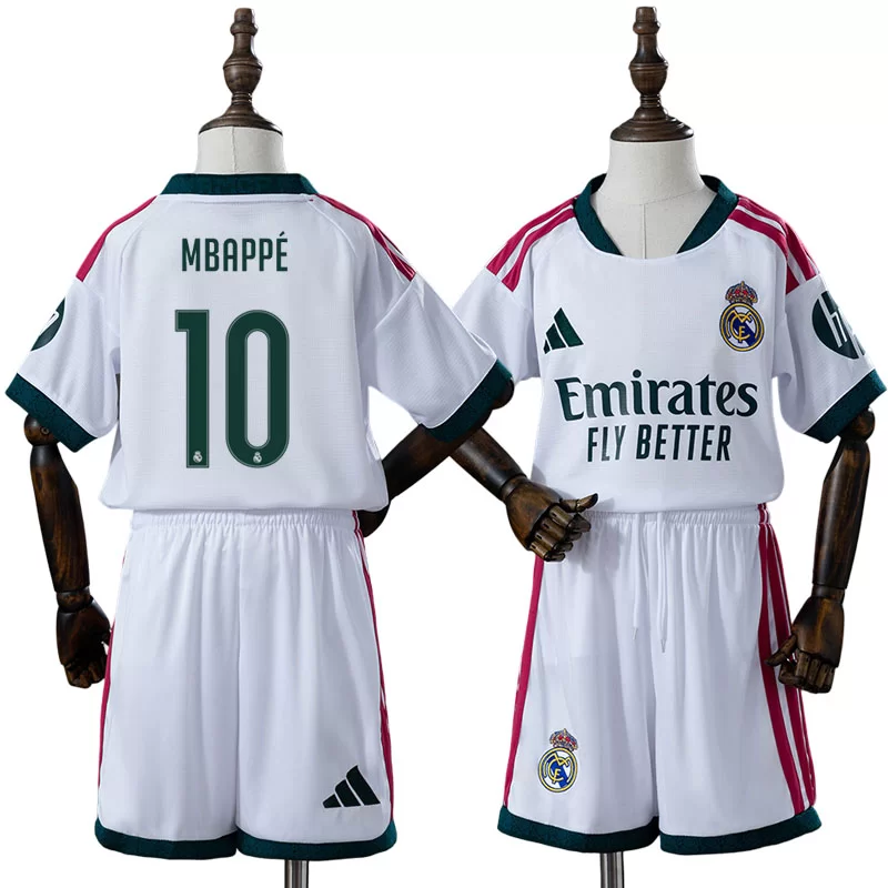 Real Madrid 2026/27 Kylian Mbappé 10 Hemmaställ Barn Vit med Shorts