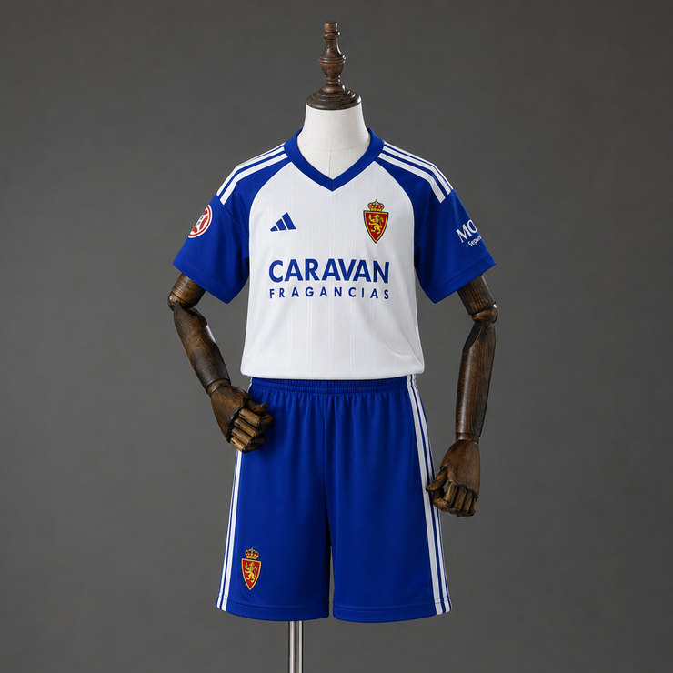 Real Zaragoza 2026/27 Hemmaställ Barn Vit Blå med Shorts