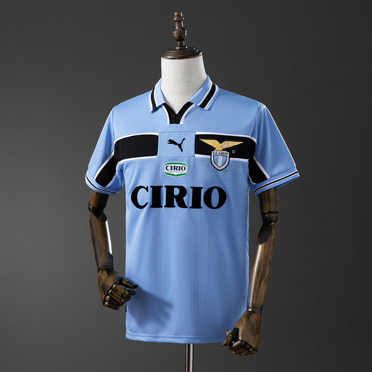SS Lazio 1998/99 Retro Hemmatröja Herr Ljusblå Svart Fotbollströja