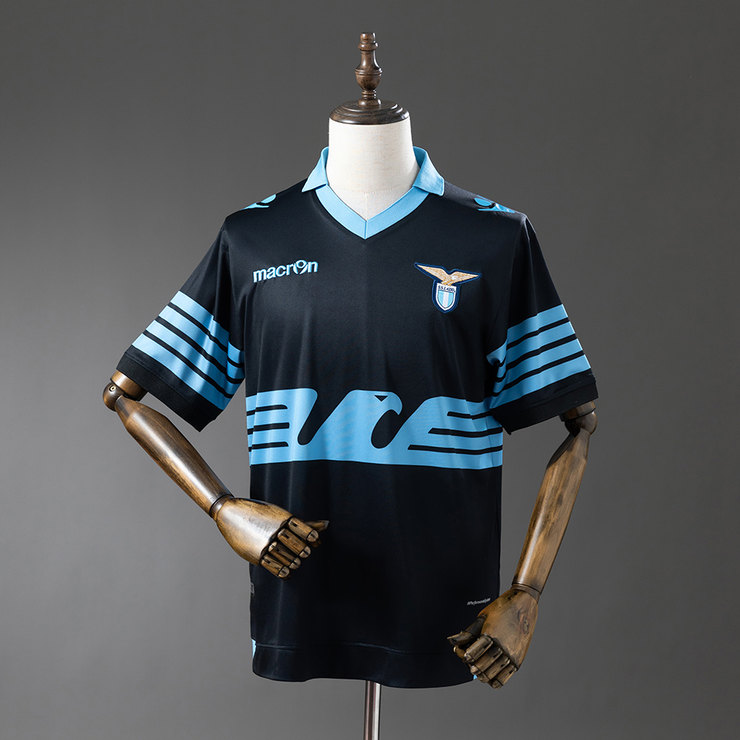 SS Lazio 2015/16 Retro Bortatröja Herr Svart och Ljusblå Fotbollströja