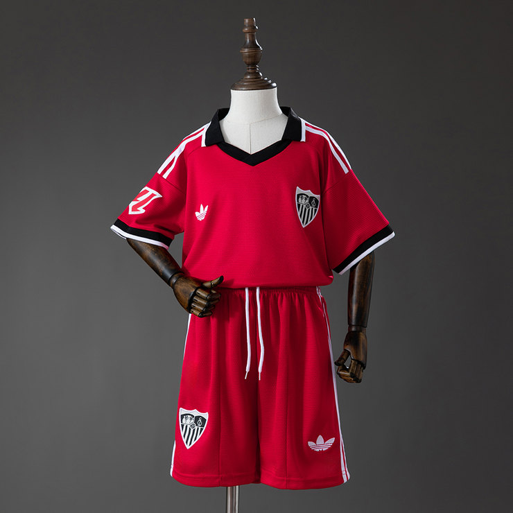 Sevilla FC 2026/27 Bortaställ Barn Mörkröd Svart och Vit med Shorts