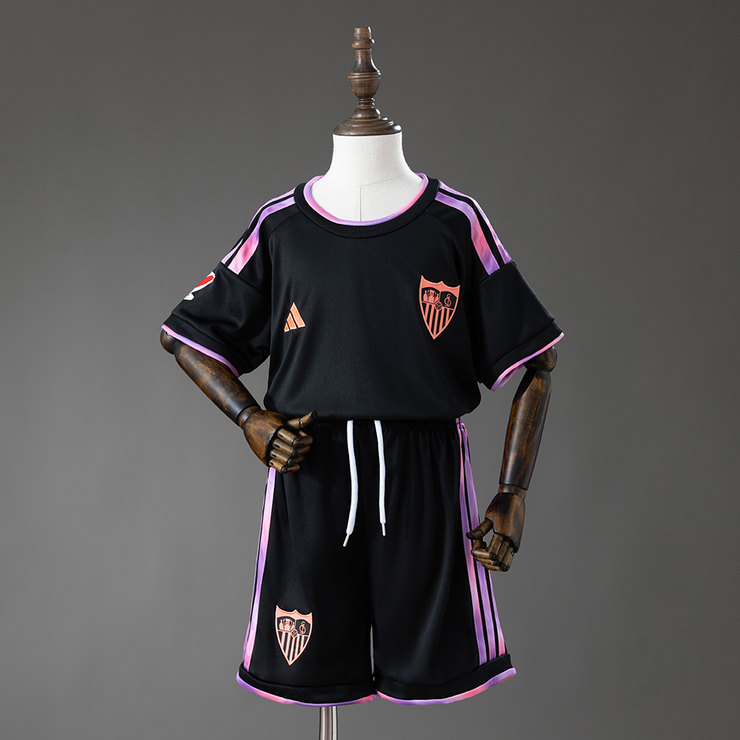 Sevilla FC 2026/27 Tredjeställ Barn Svart och Laxrosa med Shorts
