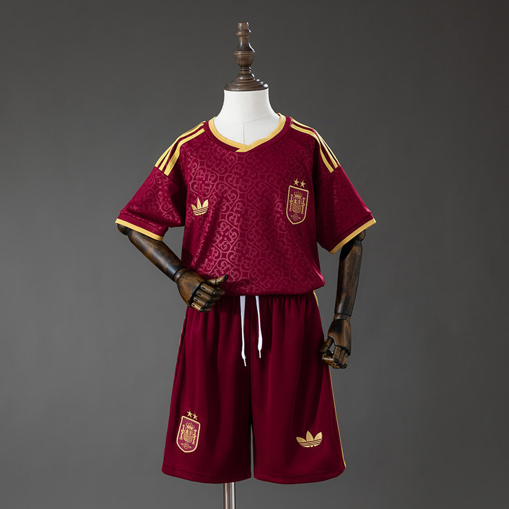 Spanien VM 2026 2 Stars Special Edition Fotbollsställ Barn Vinrött med Shorts
