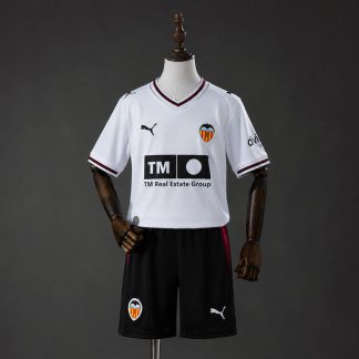 Valencia 2026/27 Hemmaställ Barn Vit Svart Kortärmad med Shorts