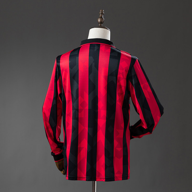 AC Milan 1993/94 Retro Hemmatröja Herr Långärmad Röd och Svart Fotbollströja