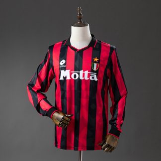 AC Milan 1993/94 Retro Hemmatröja Herr Långärmad Röd och Svart Fotbollströja