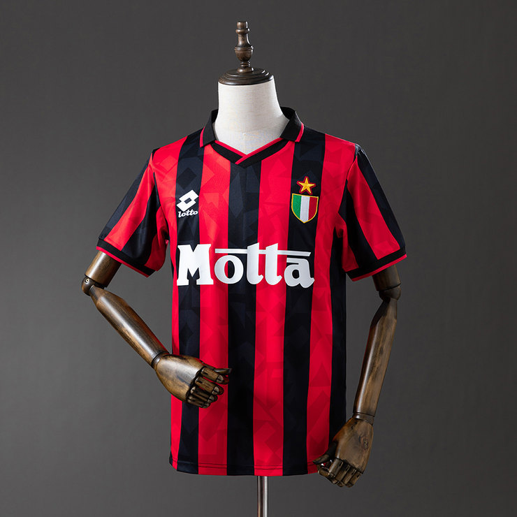 AC Milan 1993/94 Retro Hemmatröja Herr Röd och Svart Fotbollströja