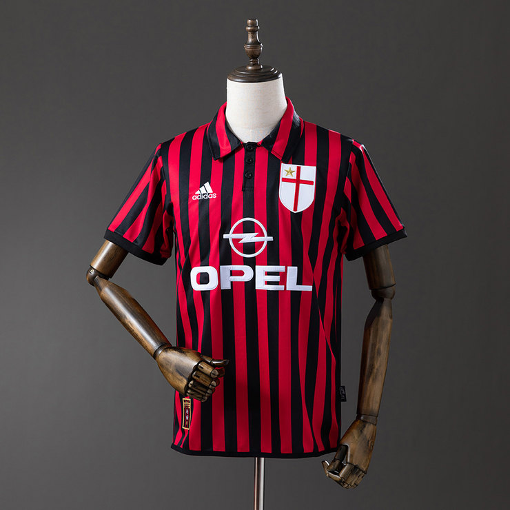 AC Milan 1999/00 Retro Hemmatröja Herr Röd och Svart Fotbollströja