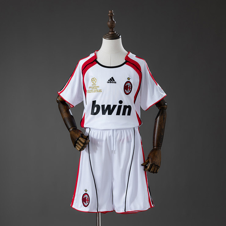 AC Milan 2006/07 Retro Bortaställ Barn Vit Röd med Shorts