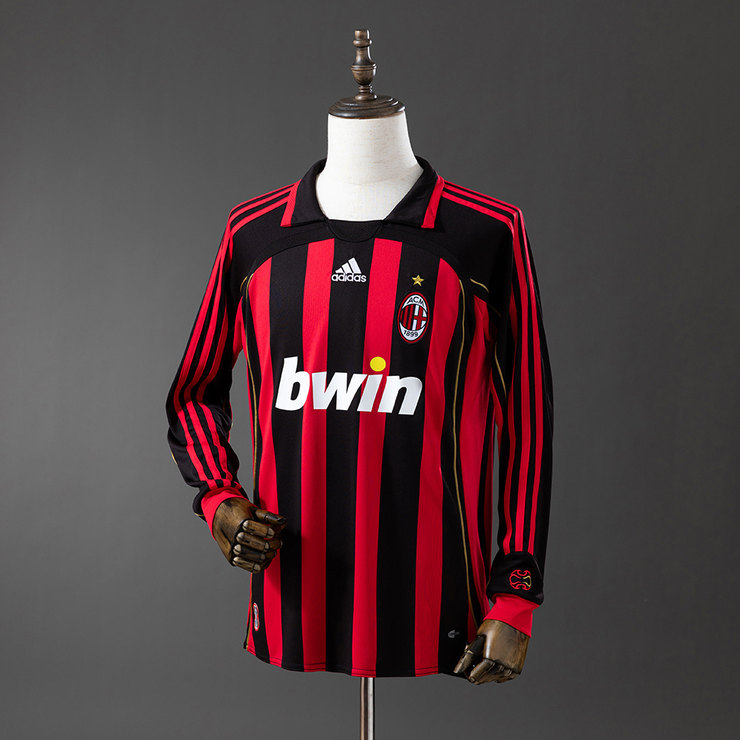 AC Milan 2006/07 Retro Hemmatröja Herr Långärmad Röd Svart Fotbollströja