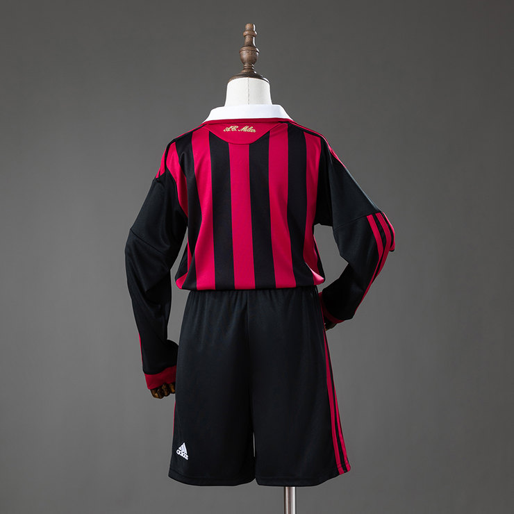 AC Milan 2009/10 Retro Hemmaställ Barn Långärmat Röd och Svart med Shorts