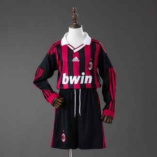 AC Milan 2009/10 Retro Hemmaställ Barn Långärmat Röd och Svart med Shorts