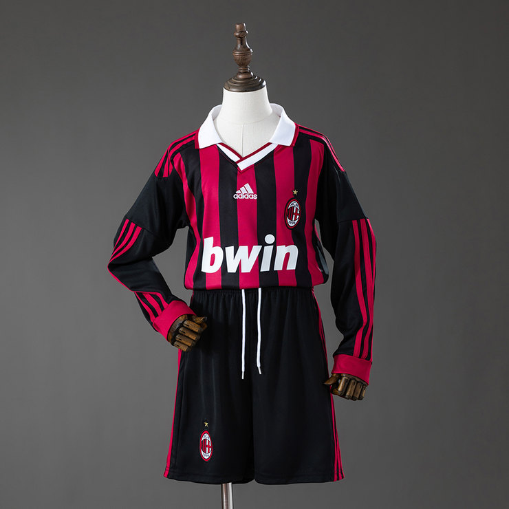 AC Milan 2009/10 Retro Hemmaställ Barn Långärmat Röd och Svart med Shorts