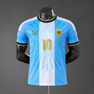 Argentina 2026 Messi #10 Avskedströja Spelarversion Herr Ljusblå Vit och Guld Fotbollströja