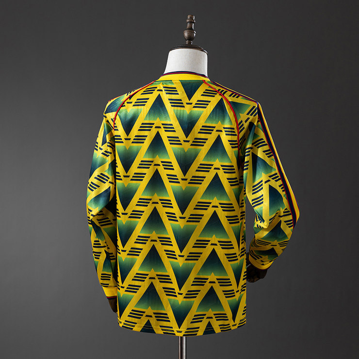 Arsenal 1991/93 Bruised Banana Retro Bortatröja Herr Långärmad Gul Marinblå och Röd