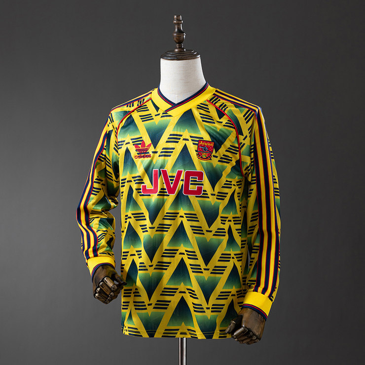 Arsenal 1991/93 Bruised Banana Retro Bortatröja Herr Långärmad Gul Marinblå och Röd
