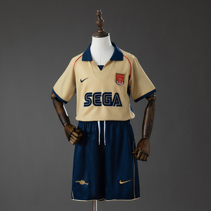 Arsenal 2001/02 Retro Bortaställ Barn Guld och Marinblå med Shorts