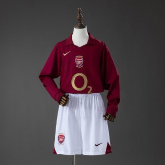 Arsenal 2005/06 Retro Hemmaställ Barn Långärmat Mörkröd med Shorts