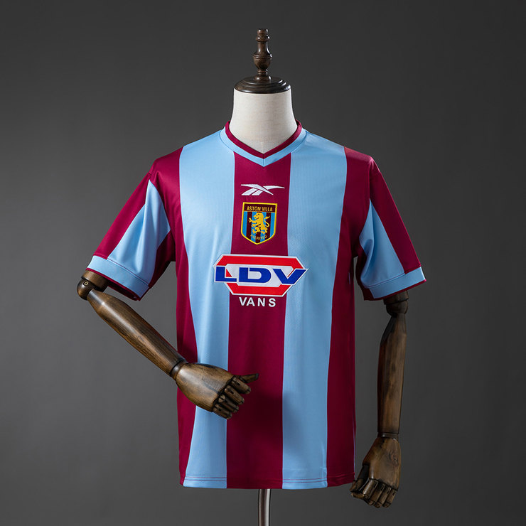 Aston Villa 1999/00 Retro Hemmatröja Herr Vinröd och Ljusblå Fotbollströja