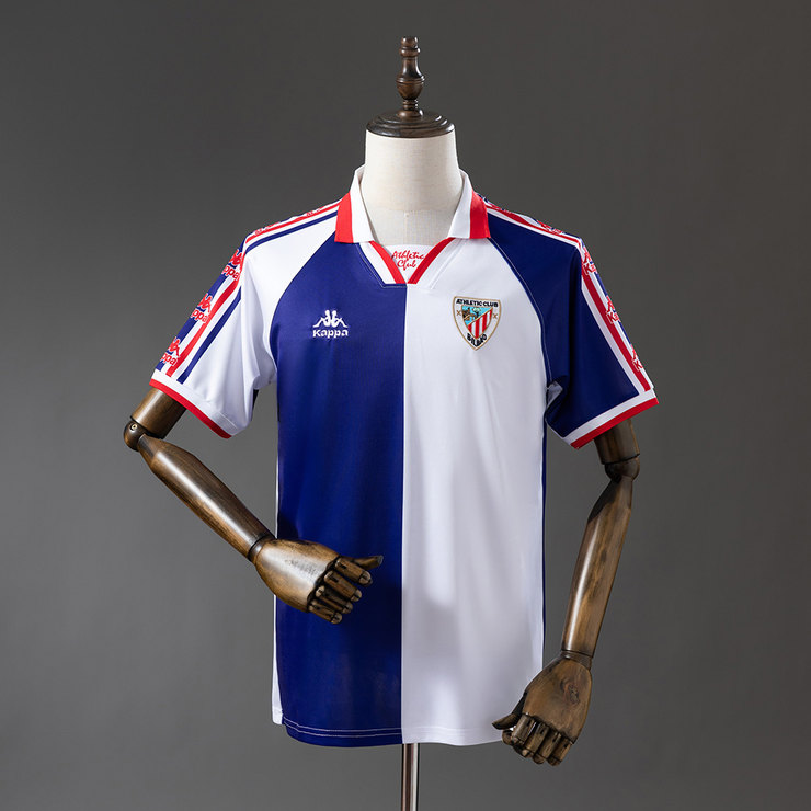 Athletic Bilbao 1995/97 Retro Bortatröja Herr Blå och Vit Fotbollströja