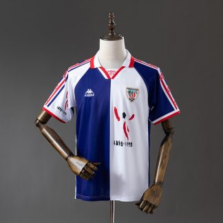 Athletic Bilbao 1997/98 Retro Bortatröja Herr Vit Marinblå och Röd Fotbollströja
