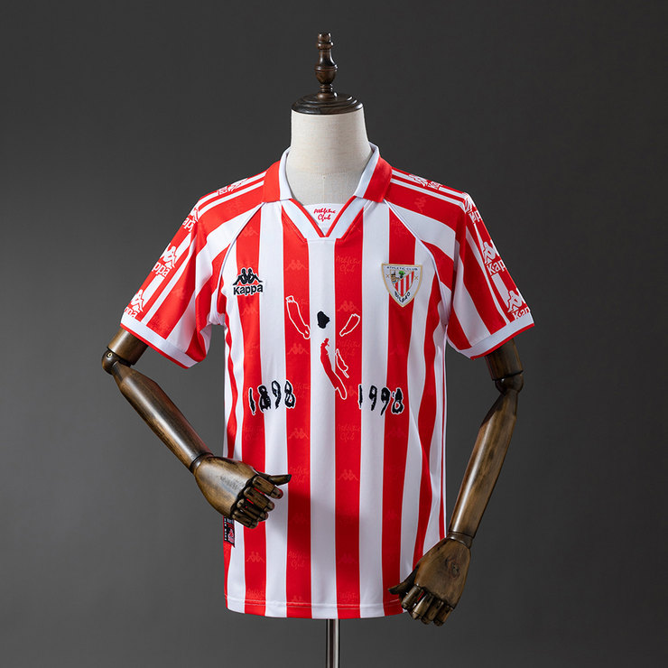 Athletic Bilbao 1997/98 Retro Hemmatröja Herr Röd och Vit Fotbollströja