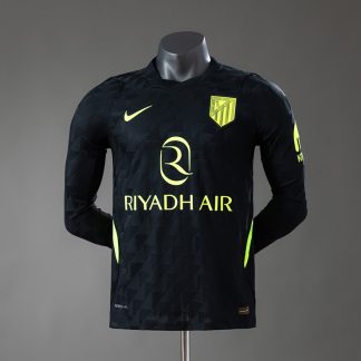 Atlético Madrid 2026/27 Bortatröja Herr Spelarversion Långärmad Svart och Neongrön Fotbollströja