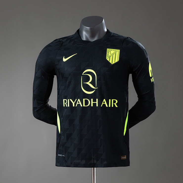 Atlético Madrid 2026/27 Bortatröja Herr Spelarversion Långärmad Svart och Neongrön Fotbollströja